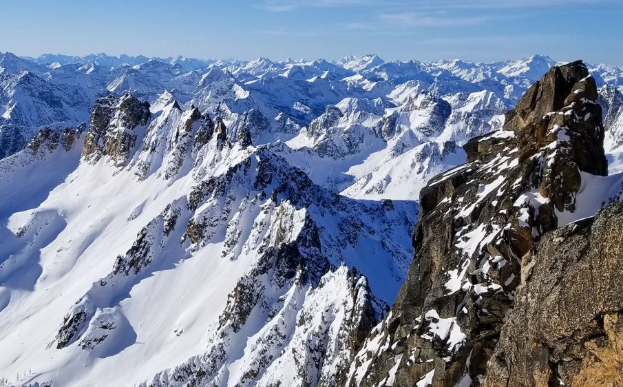 Aerial view of mountains with snow
